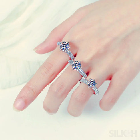 Half Wall Round Cut Moissanite Engagement Ring Dot - Jewelry